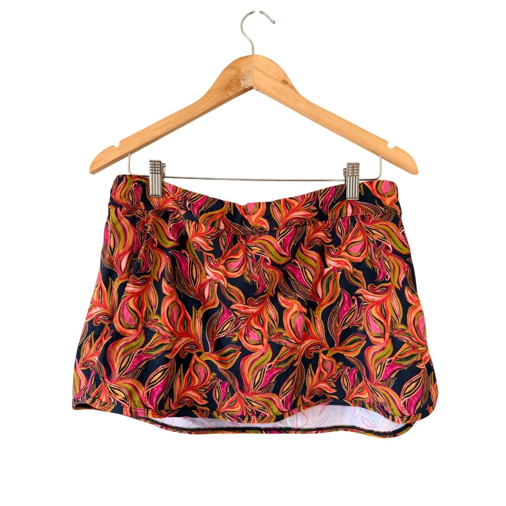 Garnet Hill Womens Pink Orange Tropical Leaf Print Swim‎ Skirt Size 12 RN102816